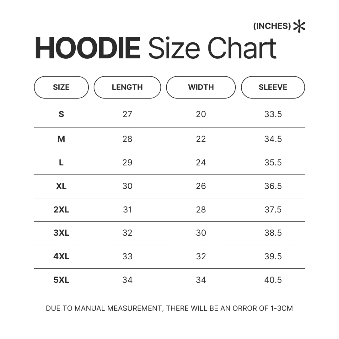 Hoodie Size Chart - Doraemon Merch